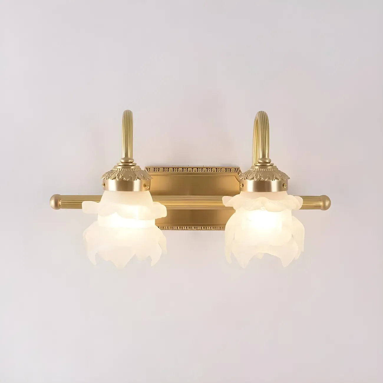 Modern Small Gold Arc 2-Light Vanity Light with Glass Shade
