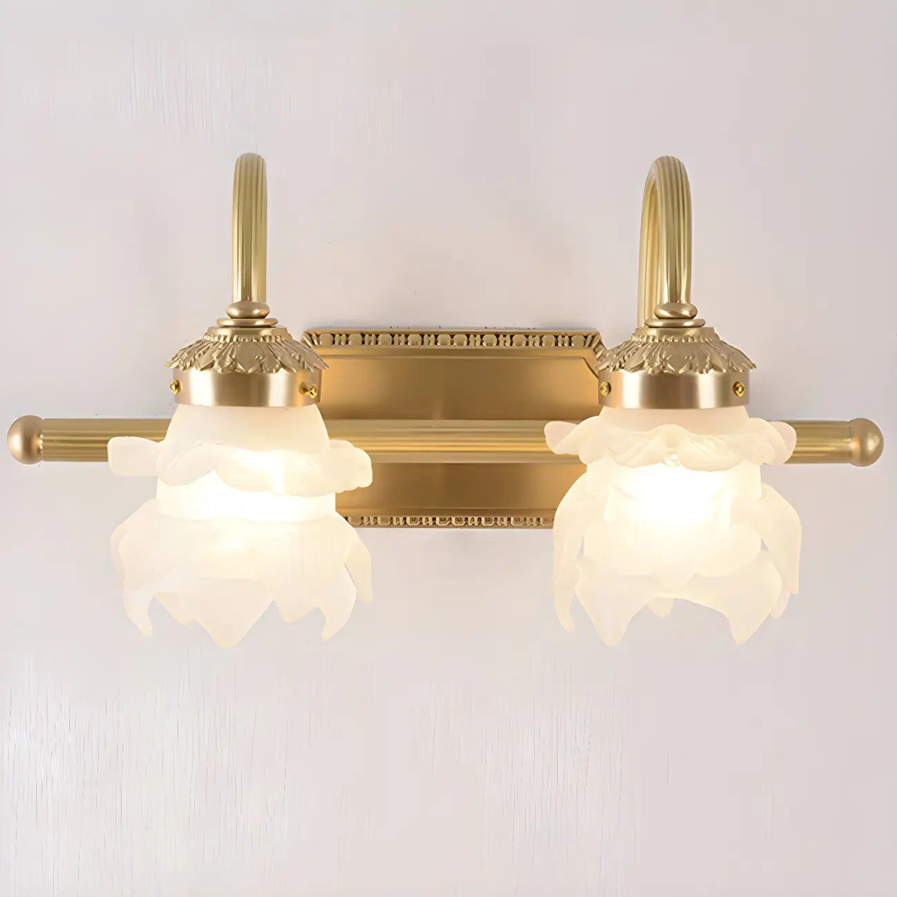 Modern Small Gold Arc 2-Light Vanity Light with Glass Shade