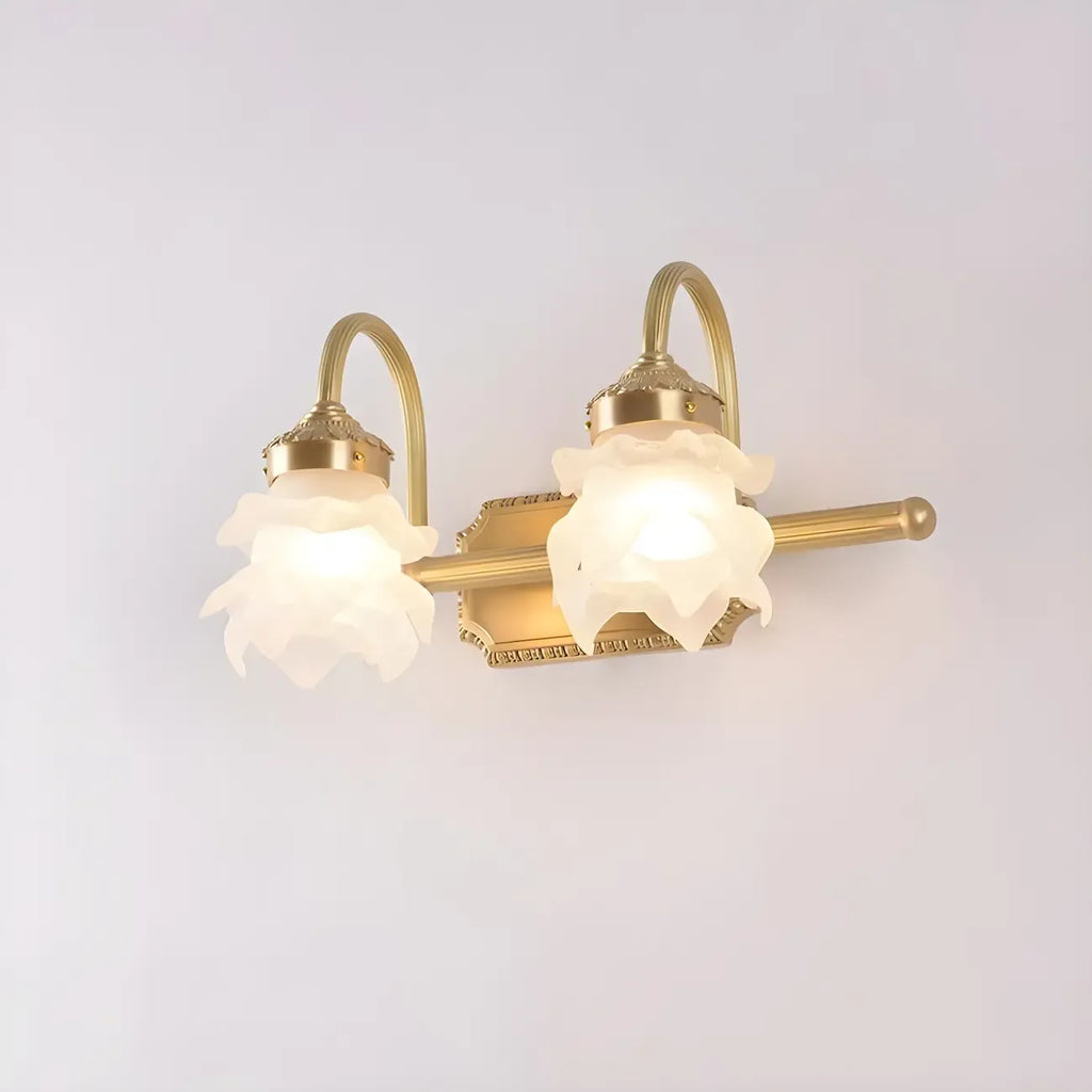 Modern Small Gold Arc 2-Light Vanity Light with Glass Shade
