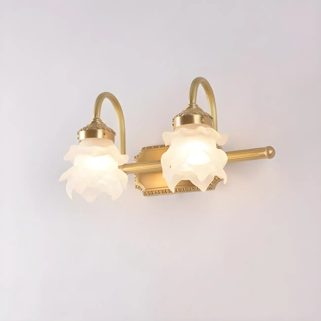 Modern Small Gold Arc 2-Light Vanity Light with Glass Shade