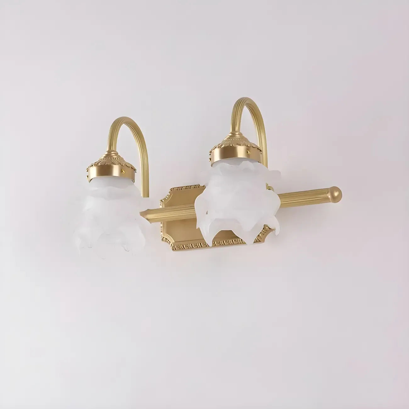 Modern Small Gold Arc 2-Light Vanity Light with Glass Shade