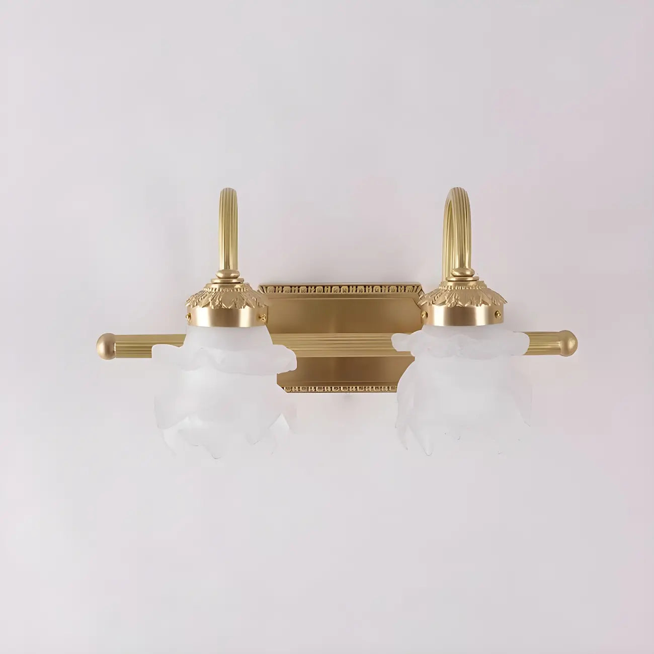 Modern Small Gold Arc 2-Light Vanity Light with Glass Shade