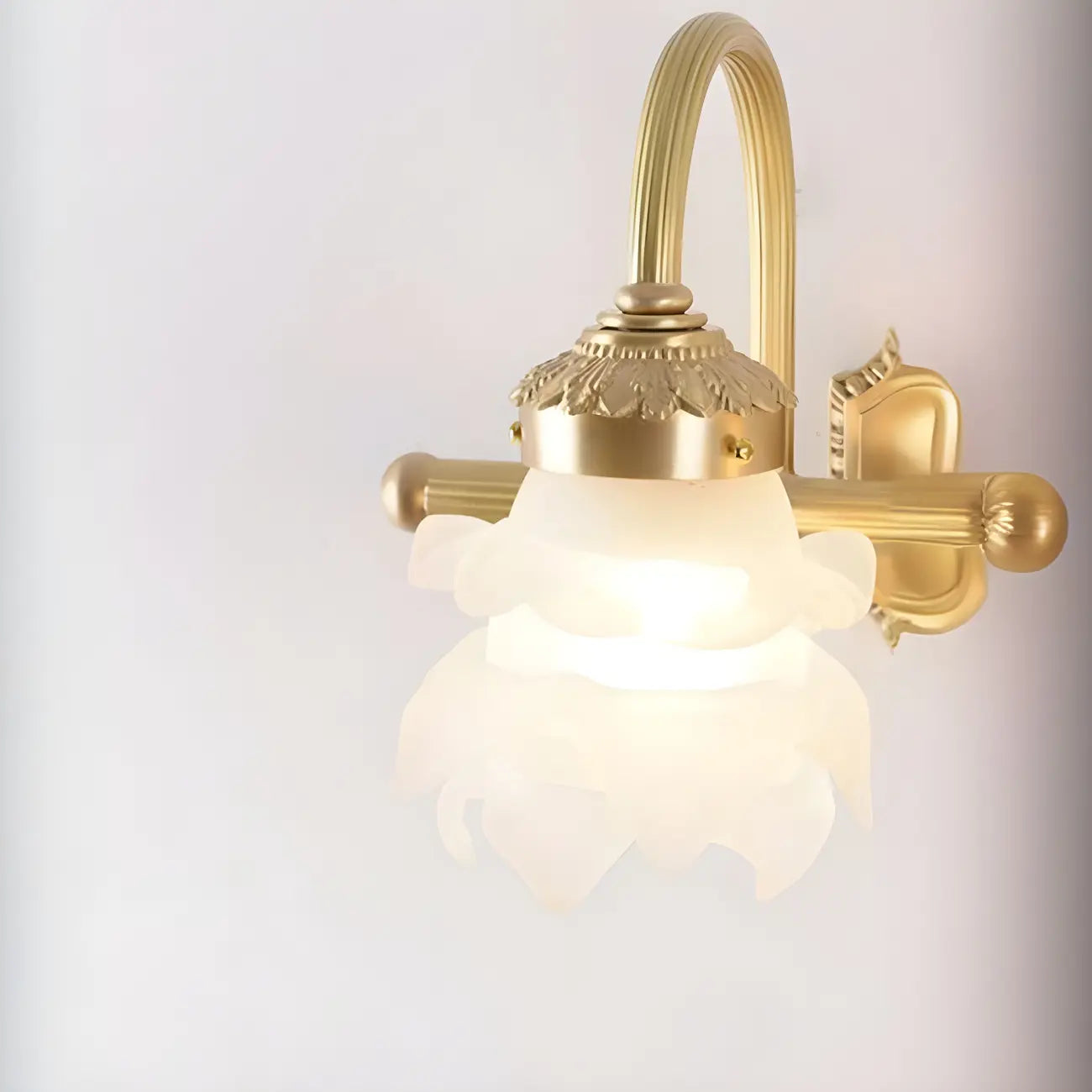Modern Small Gold Arc 2-Light Vanity Light with Glass Shade