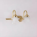 Modern Small Gold Arc 2-Light Vanity Light with Glass Shade