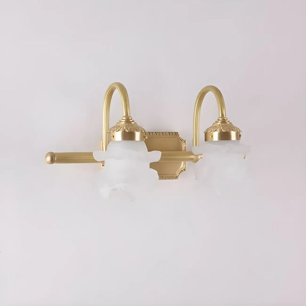 Modern Small Gold Arc 2-Light Vanity Light with Glass Shade