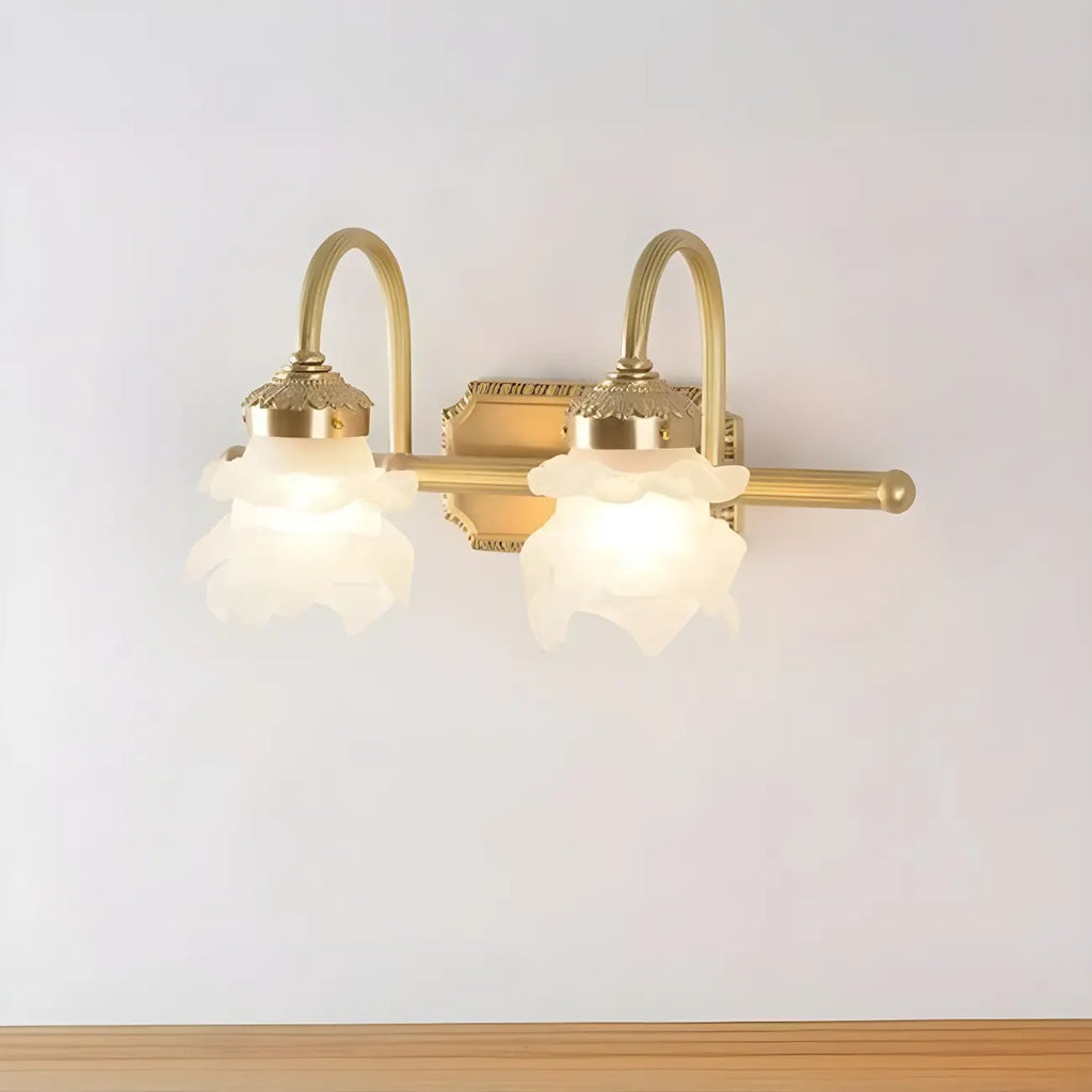 Modern Small Gold Arc 2-Light Vanity Light with Glass Shade