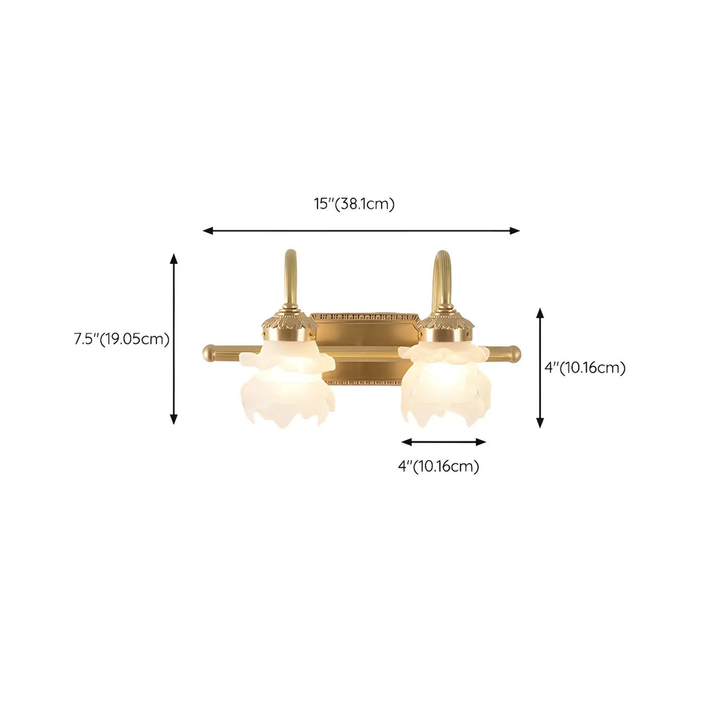 Modern Small Gold Arc 2-Light Vanity Light with Glass Shade