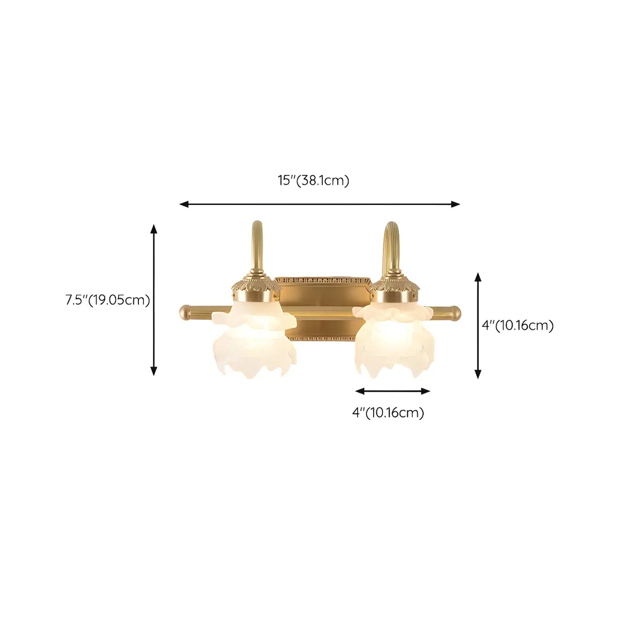 Modern Small Gold Arc 2-Light Vanity Light with Glass Shade