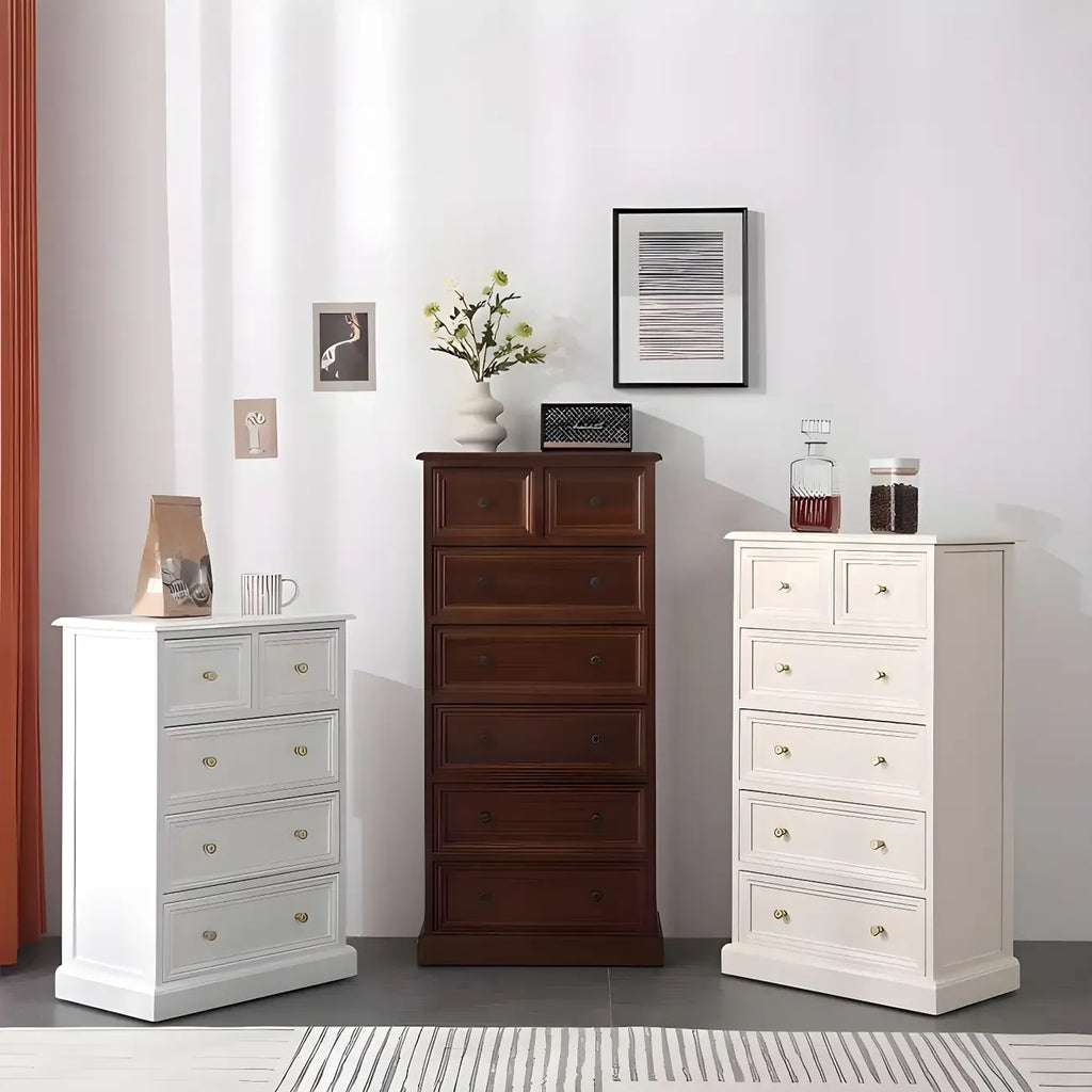 Retro Lacquered Rectangular Wooden Drawers Storage Chest