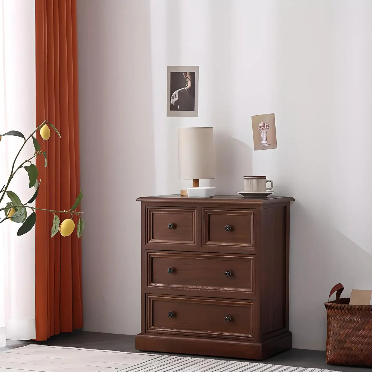 Retro Lacquered Rectangular Wooden Drawers Storage Chest