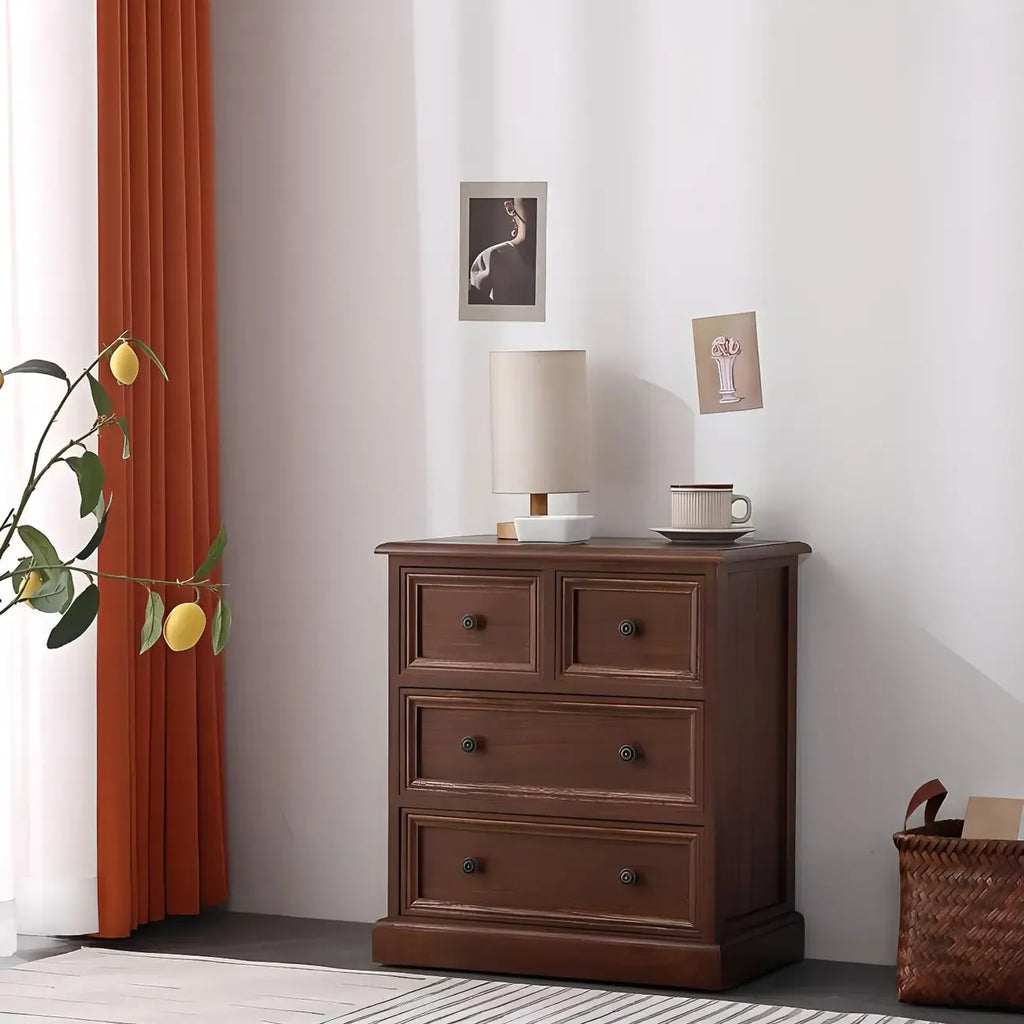 Retro Lacquered Rectangular Wooden Drawers Storage Chest