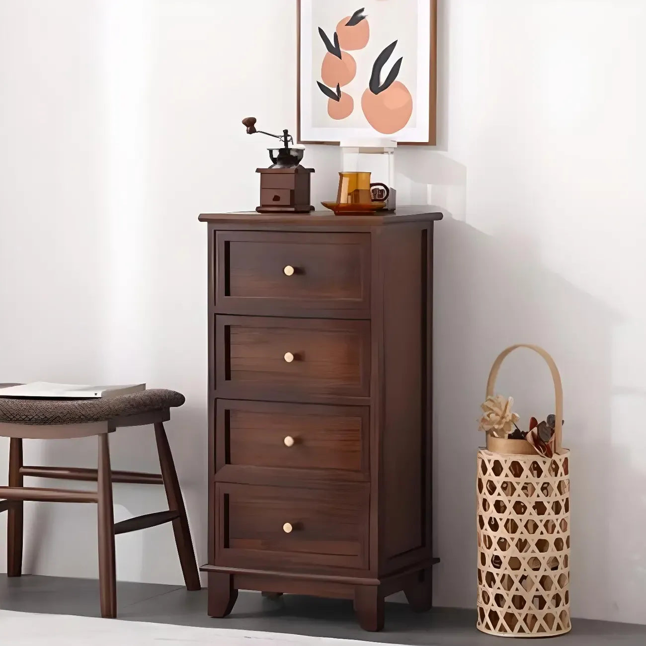 Retro Lacquered Rectangular Wooden Drawers Storage Chest