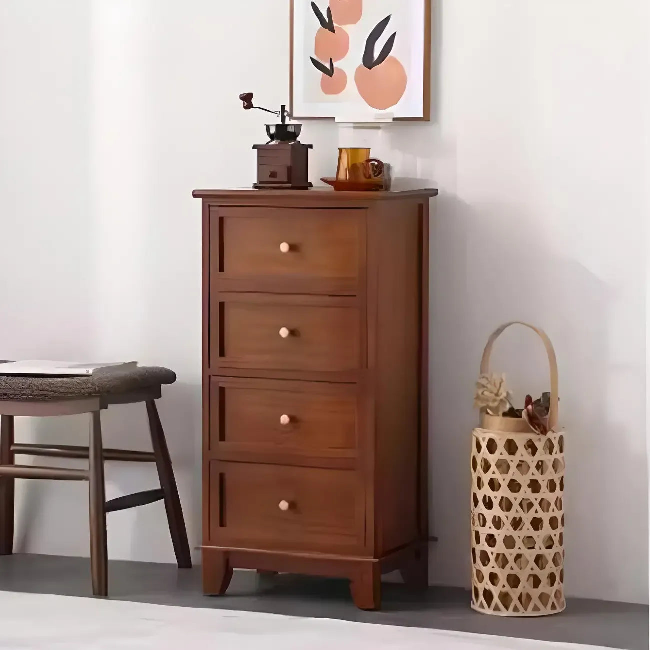 Retro Lacquered Rectangular Wooden Drawers Storage Chest