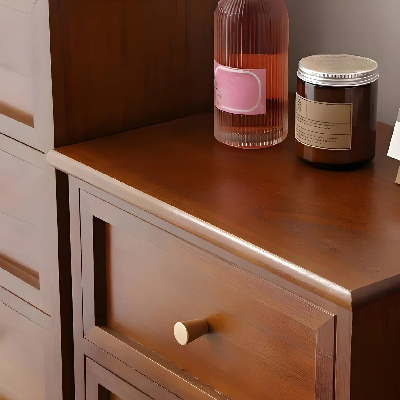 Retro Lacquered Rectangular Wooden Drawers Storage Chest