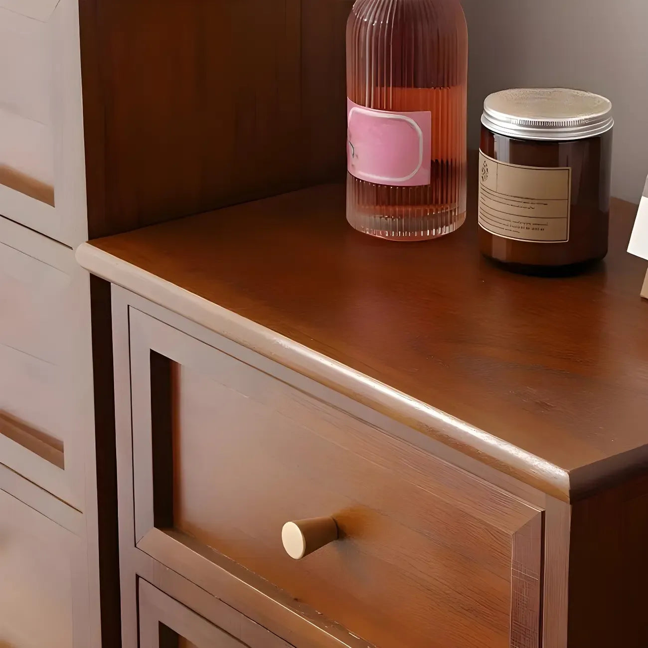 Retro Lacquered Rectangular Wooden Drawers Storage Chest