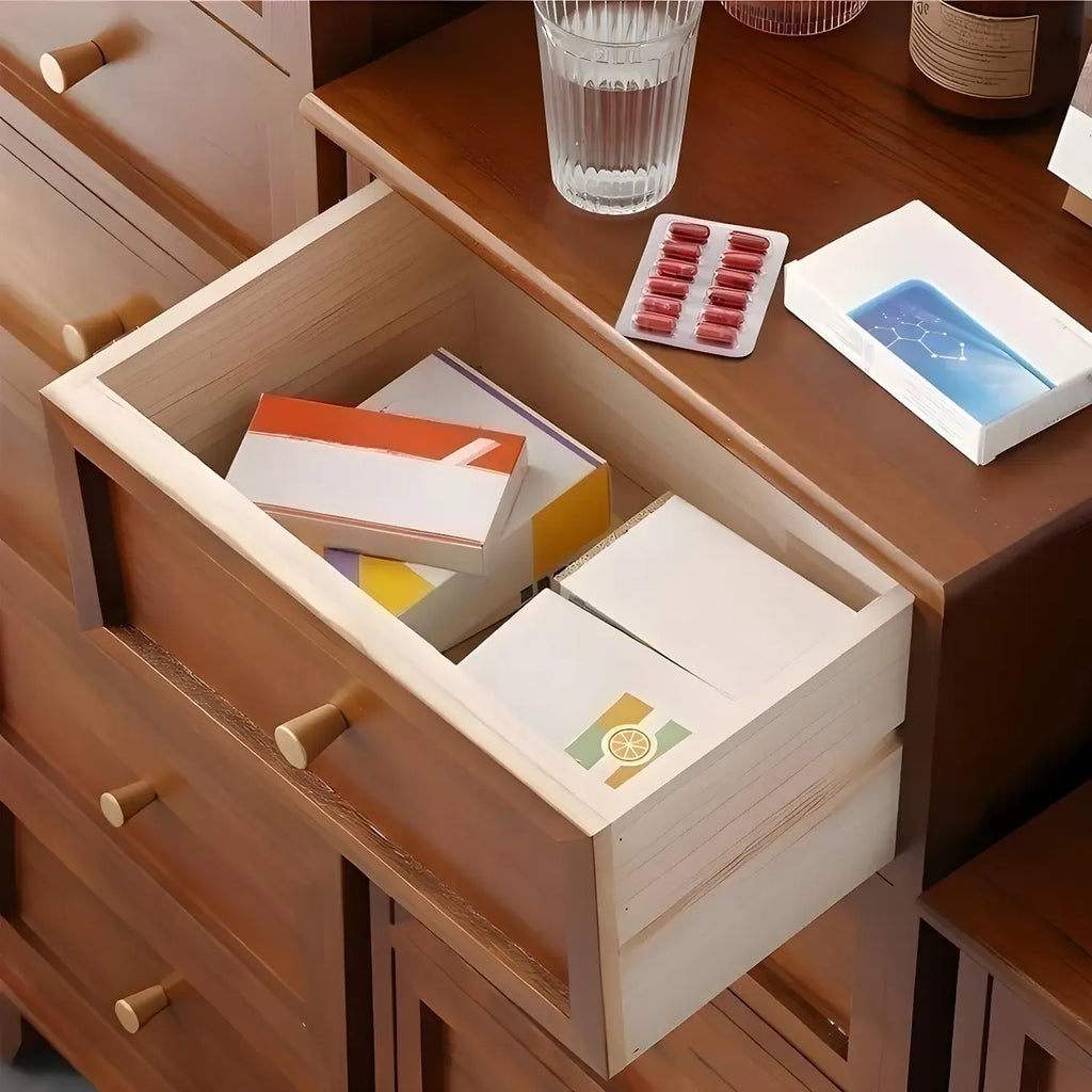 Retro Lacquered Rectangular Wooden Drawers Storage Chest