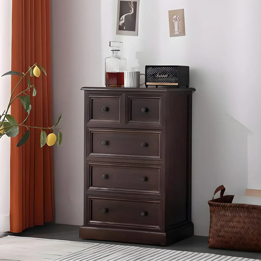 Retro Lacquered Rectangular Wooden Drawers Storage Chest