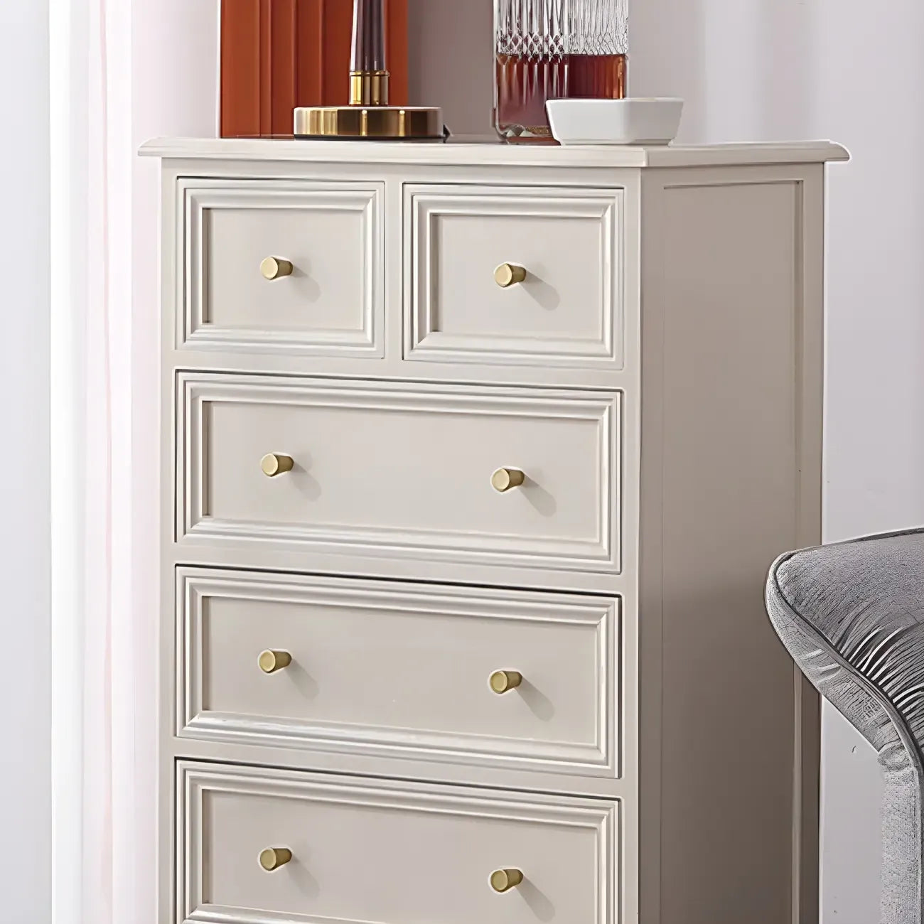 Retro Lacquered Rectangular Wooden Drawers Storage Chest