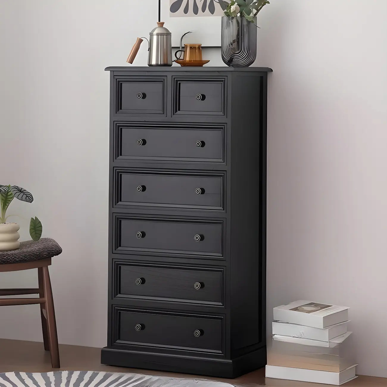 Retro Lacquered Rectangular Wooden Drawers Storage Chest