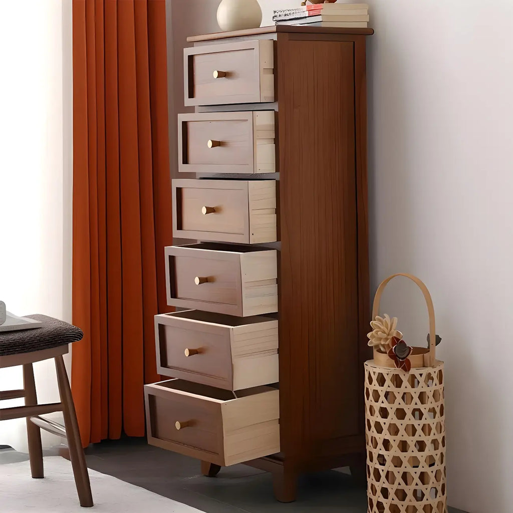 Retro Lacquered Rectangular Wooden Drawers Storage Chest