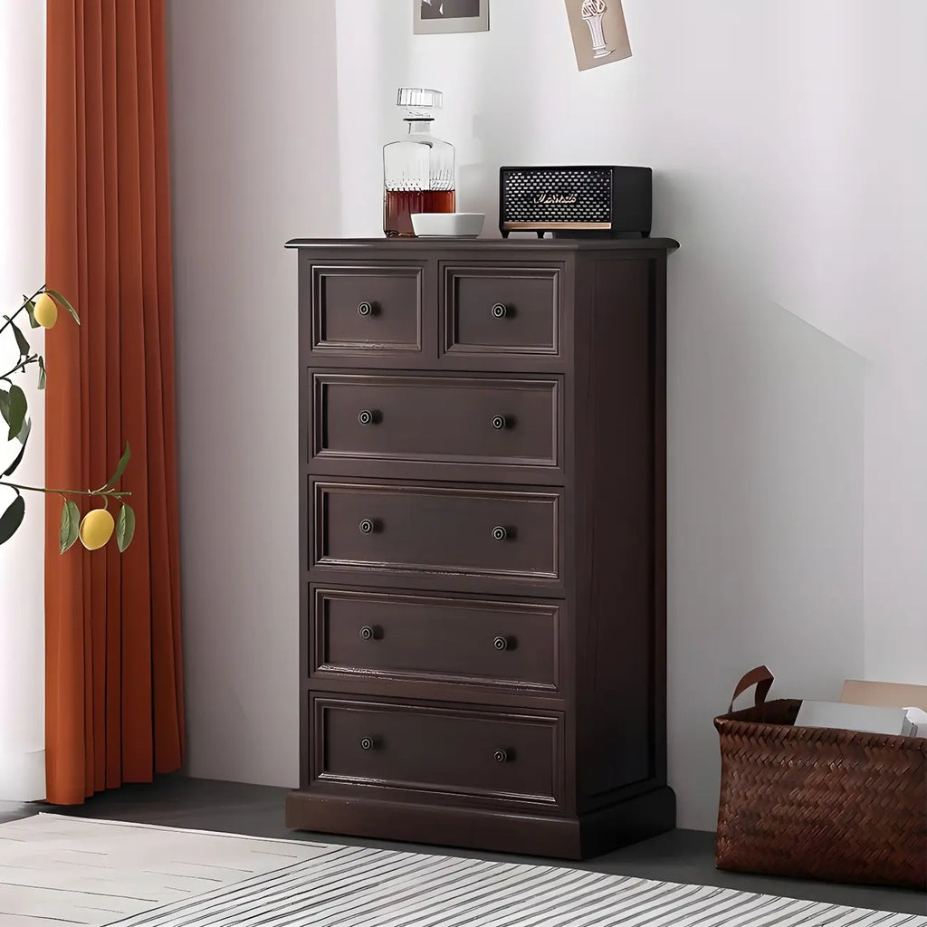 Retro Lacquered Rectangular Wooden Drawers Storage Chest