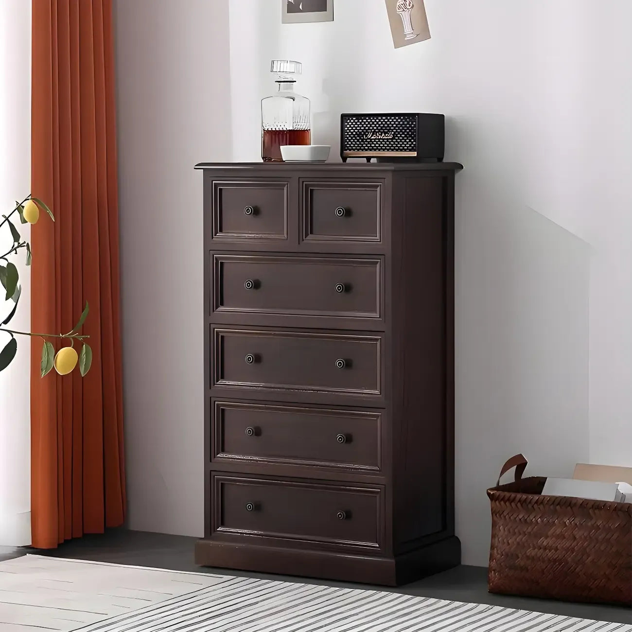 Retro Lacquered Rectangular Wooden Drawers Storage Chest