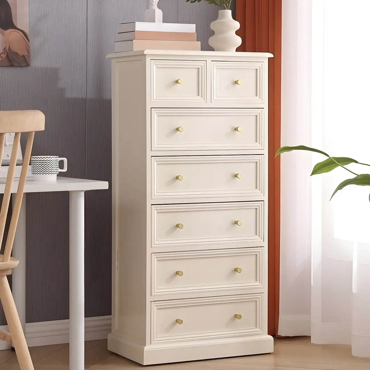 Retro Lacquered Rectangular Wooden Drawers Storage Chest