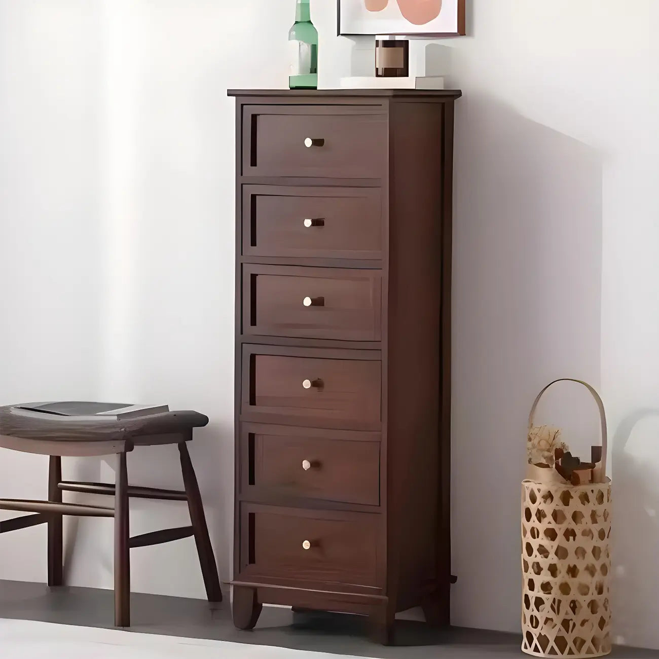 Retro Lacquered Rectangular Wooden Drawers Storage Chest