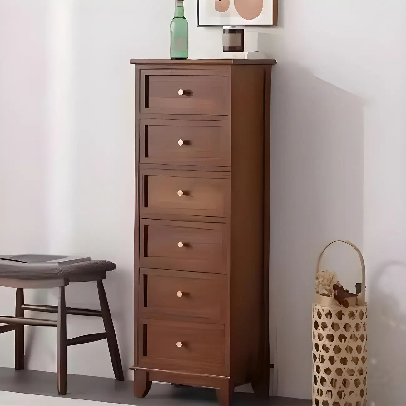 Retro Lacquered Rectangular Wooden Drawers Storage Chest