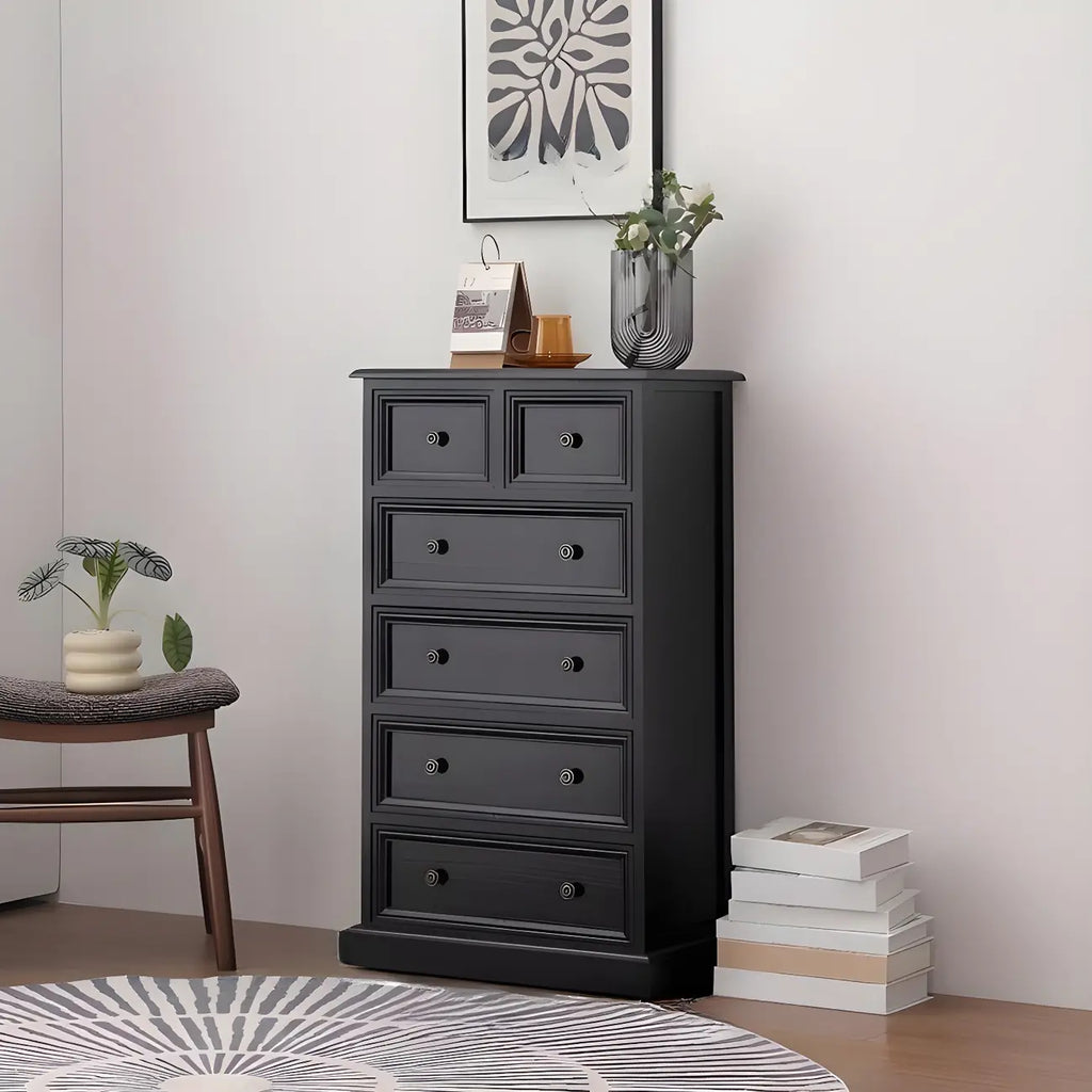 Retro Lacquered Rectangular Wooden Drawers Storage Chest