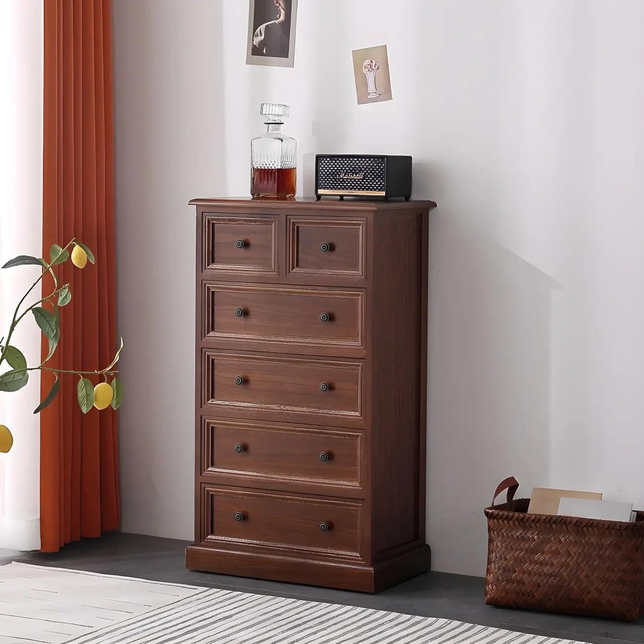 Retro Lacquered Rectangular Wooden Drawers Storage Chest