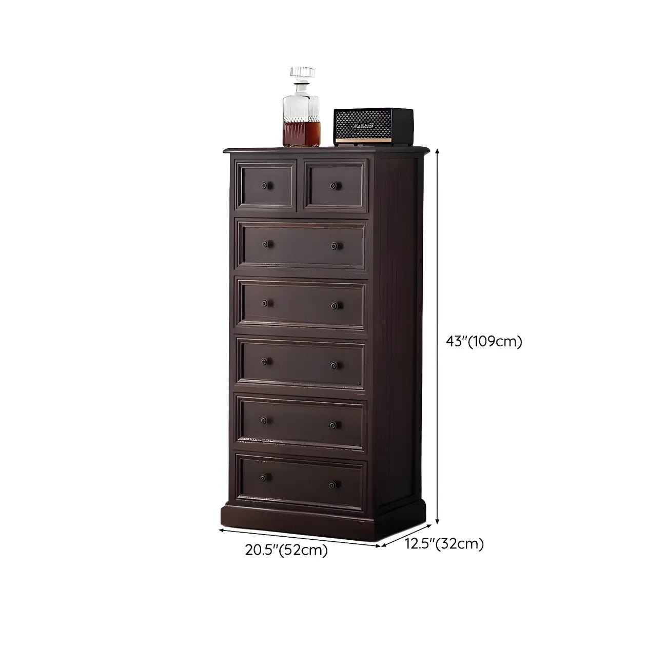 Retro Lacquered Rectangular Wooden Drawers Storage Chest