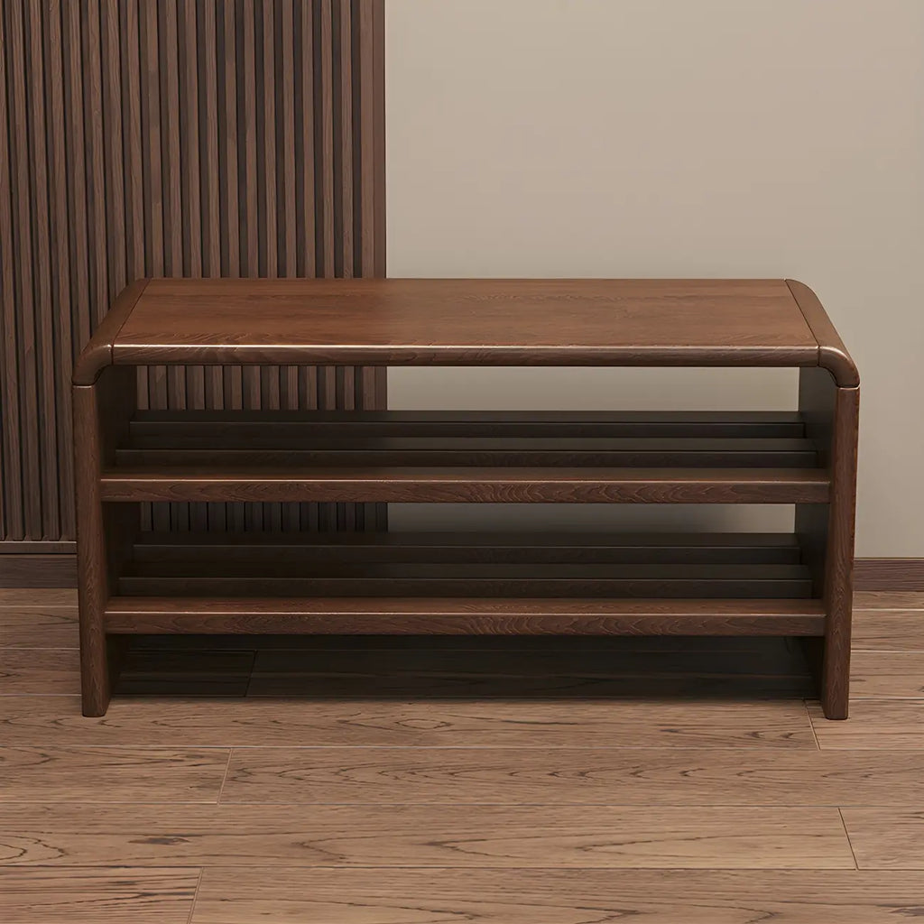 Entryway Brown Solid Wood 3-Tier Shoe Rack Bench