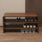 Entryway Brown Solid Wood 3-Tier Shoe Rack Bench