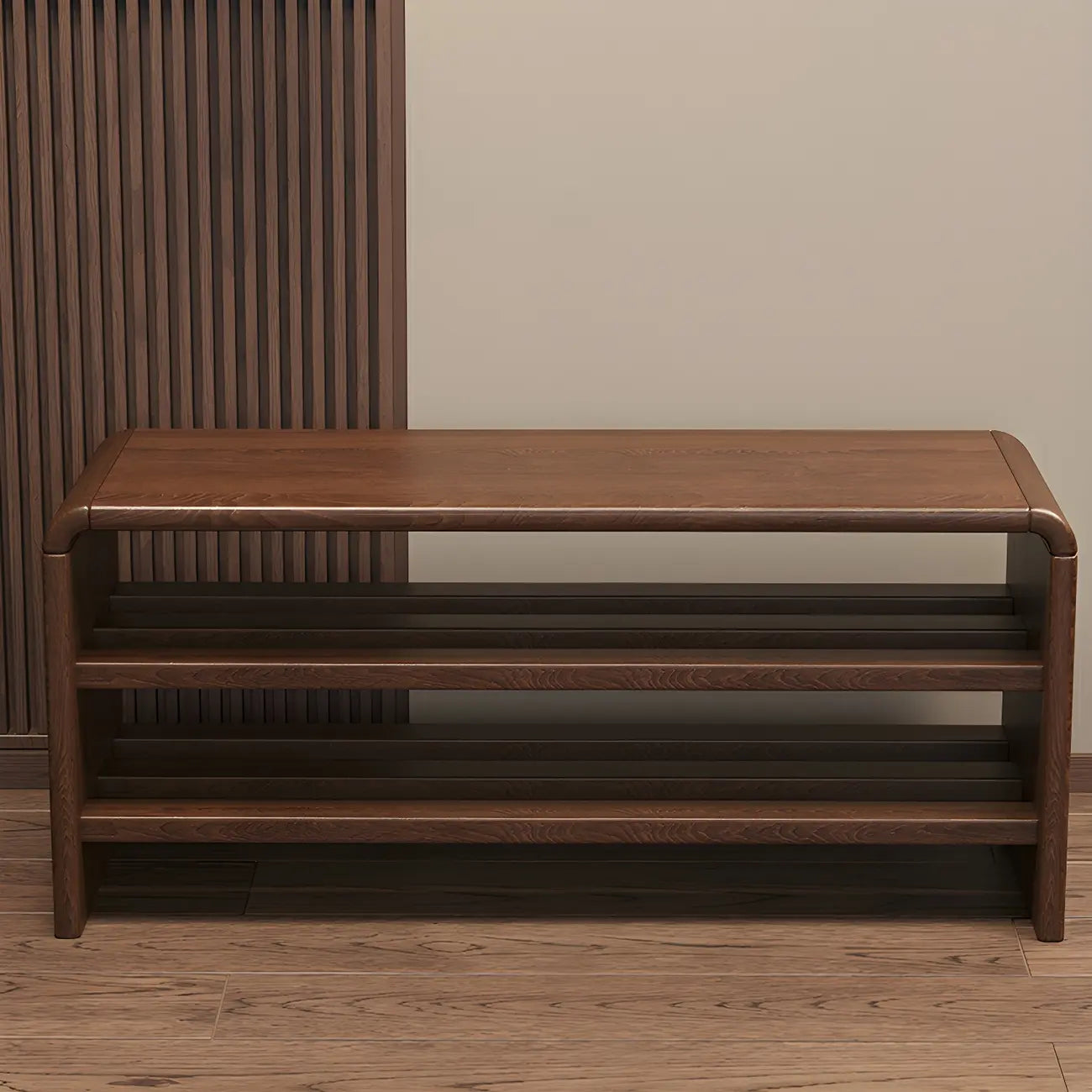Entryway Brown Solid Wood 3-Tier Shoe Rack Bench