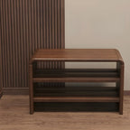 Entryway Brown Solid Wood 3-Tier Shoe Rack Bench