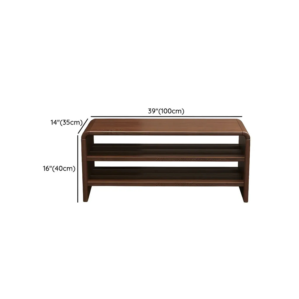 Entryway Brown Solid Wood 3-Tier Shoe Rack Bench