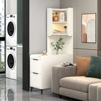 Modern Khaki Wooden Corner Lighting Storage Cabinet