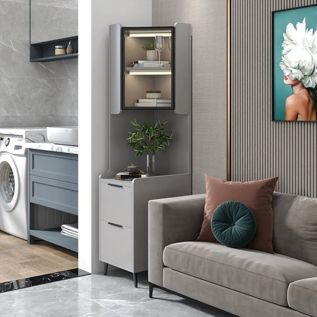 Modern Khaki Wooden Corner Lighting Storage Cabinet