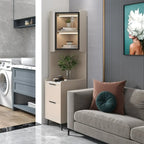 Modern Khaki Wooden Corner Lighting Storage Cabinet