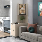 Modern Khaki Wooden Corner Lighting Storage Cabinet