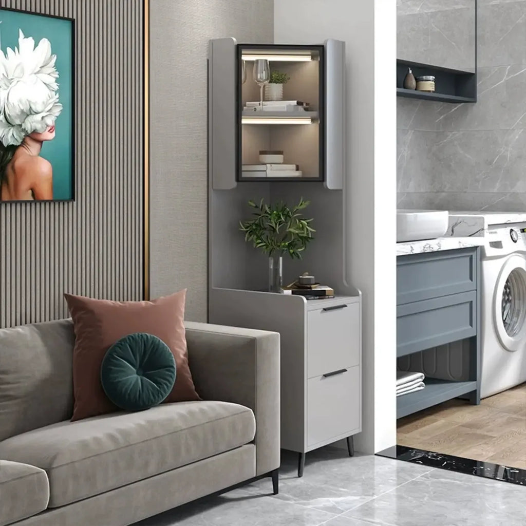 Modern Khaki Wooden Corner Lighting Storage Cabinet