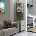 Modern Khaki Wooden Corner Lighting Storage Cabinet