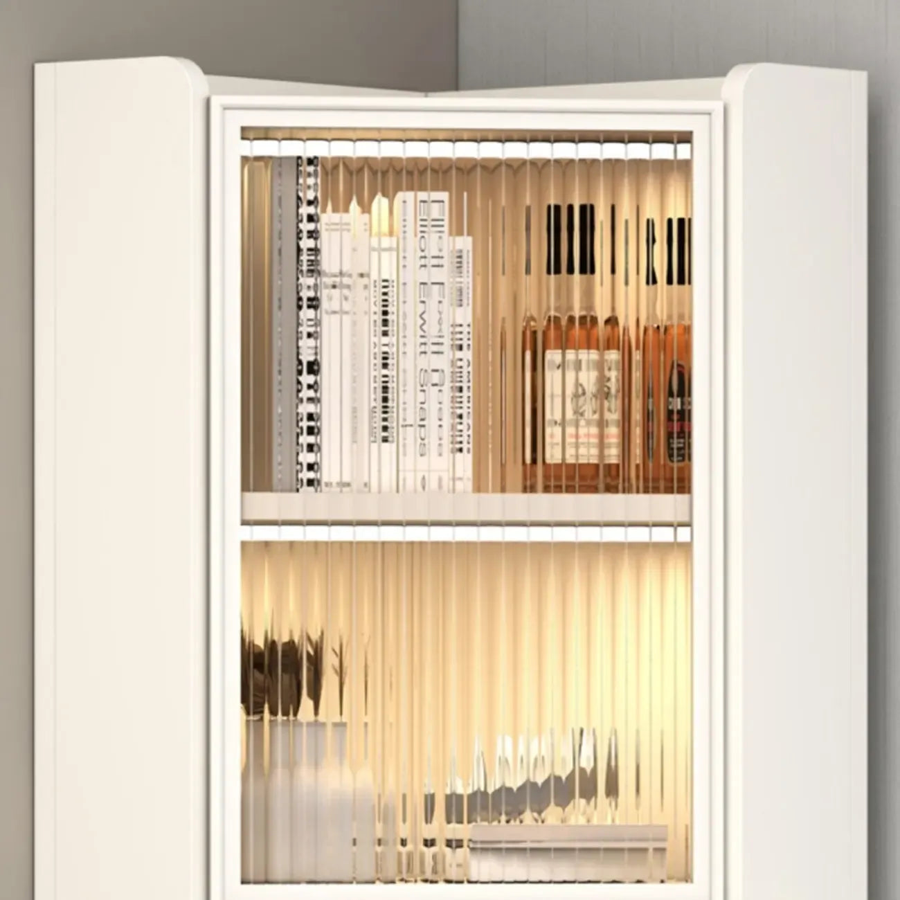 Modern Khaki Wooden Corner Lighting Storage Cabinet