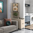 Modern Khaki Wooden Corner Lighting Storage Cabinet