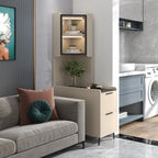 Modern Khaki Wooden Corner Lighting Storage Cabinet