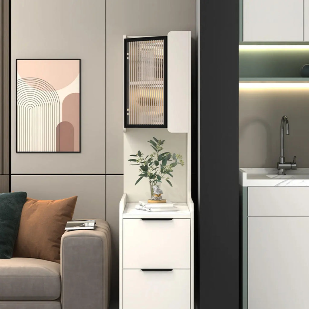 Modern Khaki Wooden Corner Lighting Storage Cabinet