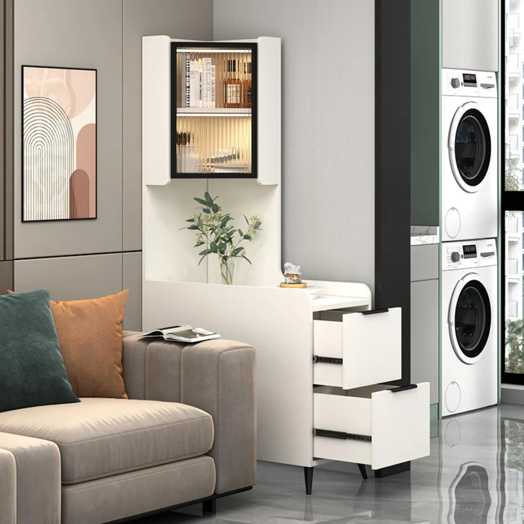 Modern Khaki Wooden Corner Lighting Storage Cabinet