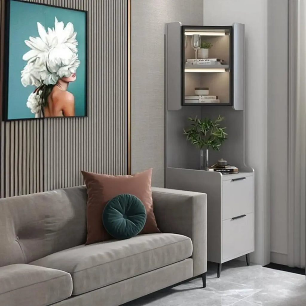 Modern Khaki Wooden Corner Lighting Storage Cabinet