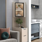 Modern Khaki Wooden Corner Lighting Storage Cabinet